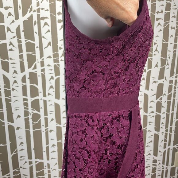 Free People Lace Fit & Flare Dress Cut Out Back Pockets Side Zip Plum sz M - Picture 9 of 16